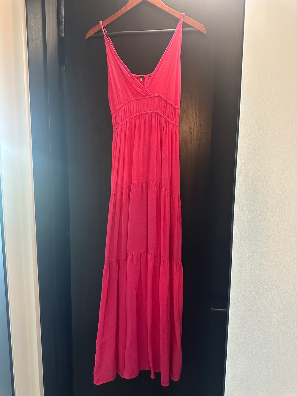 YFB, Sienna Tiered Maxi Dress, Hammered Satin, Hot Pink, XS